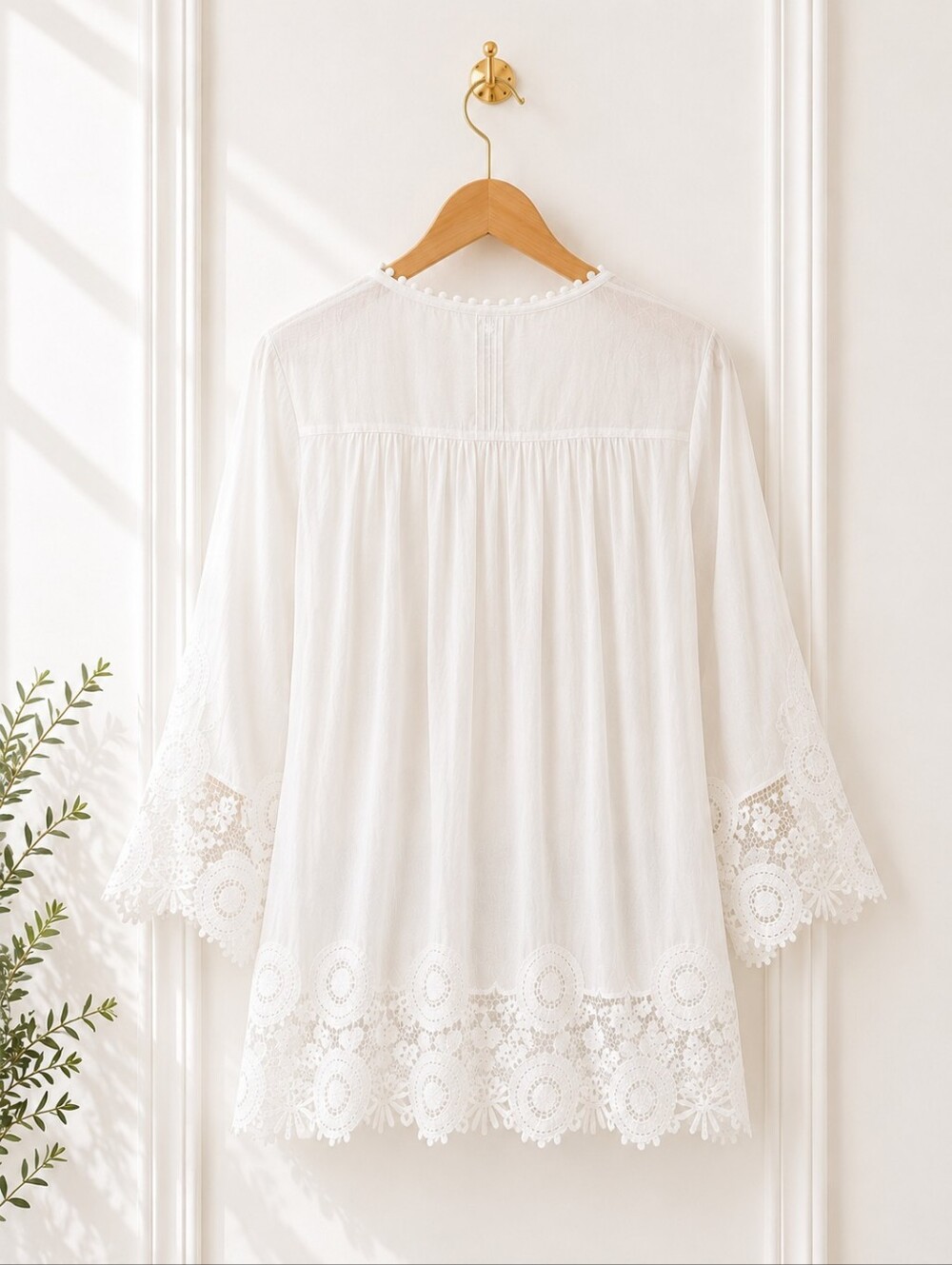 Tamsy | Cotton White Lace Trim V-Neck Blouse | Size 2X - Picture 4 of 6